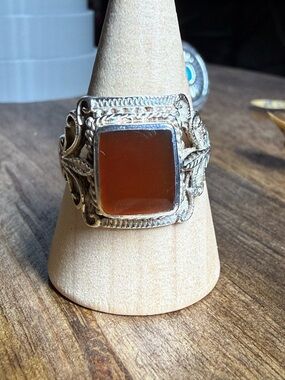 Vintage-Style Silver Ring with Brown Carnelian Stone